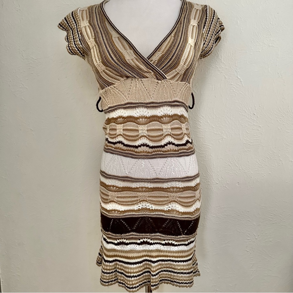 Y2K Say What? VTG crochet fitted dress stripes short sleeve festival vintage S